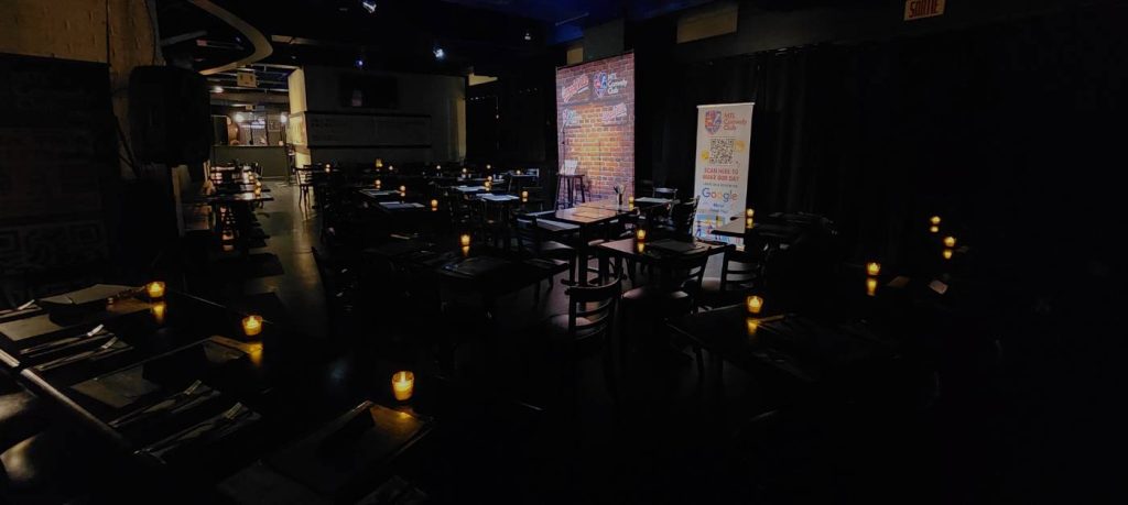 stand up comedy club stage prepared for a live comedy show in Montreal